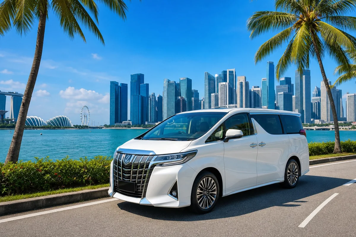 新加坡阳光海岸公路上的白色豪华 MPV 包车